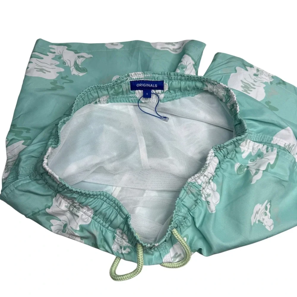 Granadilla Men's Swim Trunks Shorts Teal Hippo Print Elastic‎ Waist Size Small